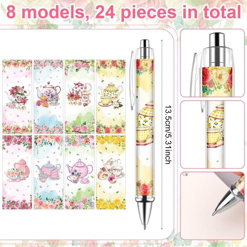 Easywiny 24 Pcs Flower Ballpoint Pens Mini Tea Party Notepads Set Flower Teapot Design Notepads Tea Party Memo Spiral Notebooks for Birthday Office Supplies Wedding Bridal Shower Favors(8 styles) - Image 4