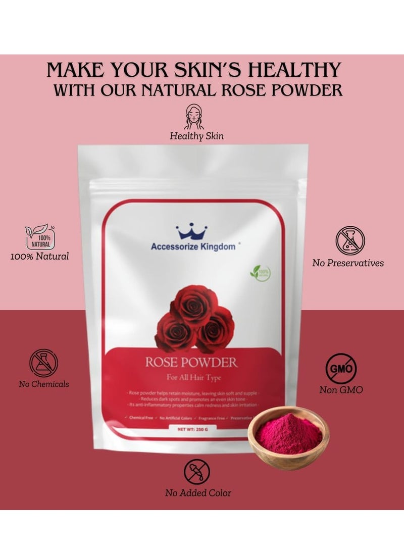 مملكة الإكسسوارات مسحوق الورد (250 غرام) - طبيعي 100% وخالي من المواد الحافظة | مناسب لجميع أنواع الشعر والبشرة | يرطب ويخفف التهيج - Image 2