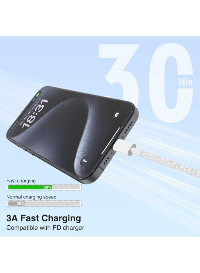 عبوة من 3 كابلات USB-C إلى USB-C بطول 2 متر وقوة 60 واط، كابل شحن سريع من النوع C لأجهزة iPhone Air 17 و16e و16 و15 Pro Plus وPro Max، ولأجهزة Galaxy S25/S24، ولأجهزة iPad Pro/Air/mini، ولأجهزة MacBook Pro/Air وغيرها. - Image 2