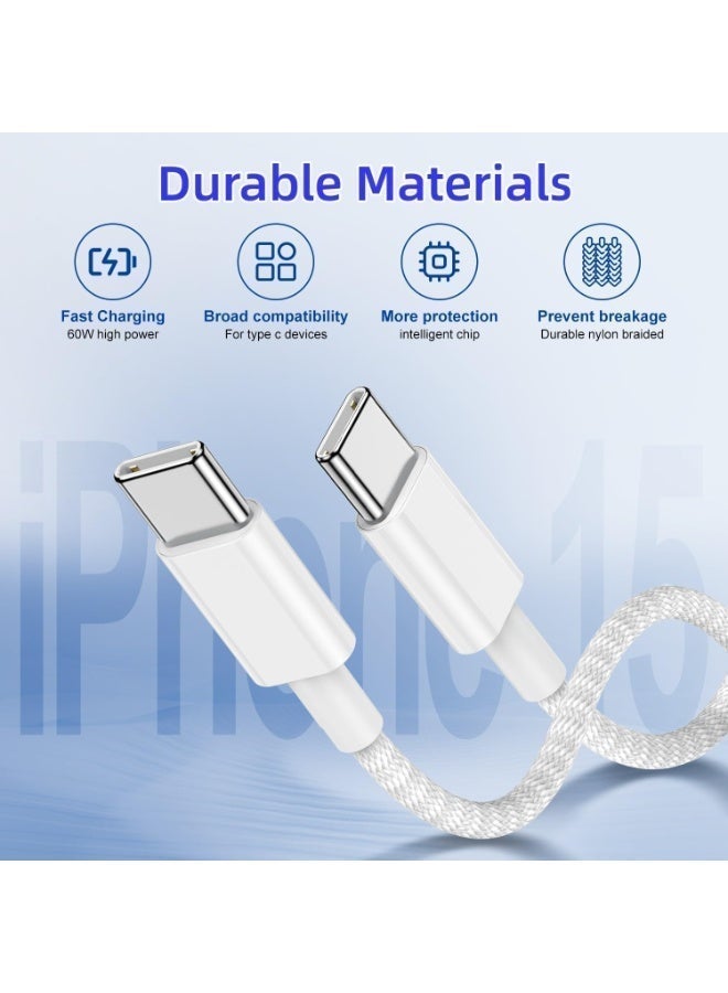 عبوة من 3 كابلات USB-C إلى USB-C بطول 2 متر وقوة 60 واط، كابل شحن سريع من النوع C لأجهزة iPhone Air 17 و16e و16 و15 Pro Plus وPro Max، ولأجهزة Galaxy S25/S24، ولأجهزة iPad Pro/Air/mini، ولأجهزة MacBook Pro/Air وغيرها. - Image 4