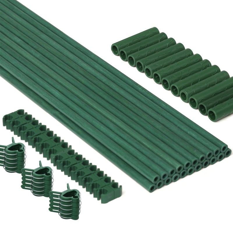 MAXPACE 62pcs Garden Stakes Kit: Includes 20 Sets of Fiberglass Plant Sticks Supports & Accessories for DIY 4ft, 5ft, 6ft, 7ft Stakes for Tomato, Vegetables, Indoor & Outdoor Gardening Supplies - Image 1