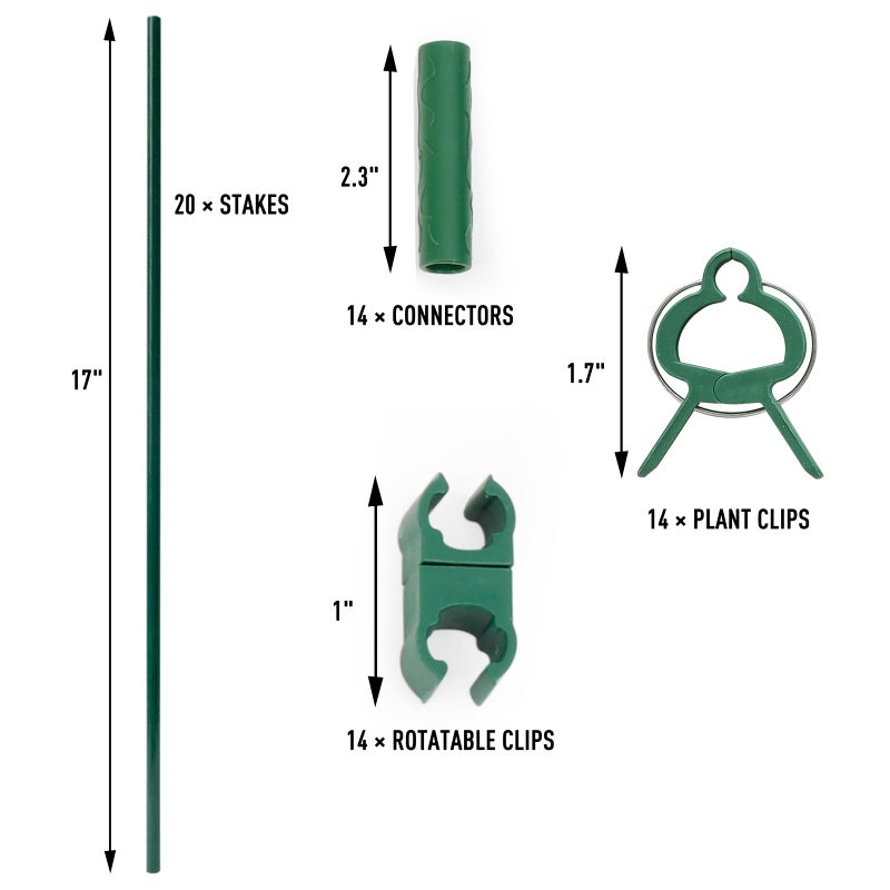 MAXPACE 62pcs Garden Stakes Kit: Includes 20 Sets of Fiberglass Plant Sticks Supports & Accessories for DIY 4ft, 5ft, 6ft, 7ft Stakes for Tomato, Vegetables, Indoor & Outdoor Gardening Supplies - Image 3