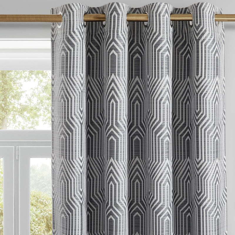 Drapexpert Dark Grey and Silvery 100% Blackout Curtains 96 Inch Length 2 Panels, Jacquard Thermal Insulated Noise Reducing Grommet Drapes for Bedroom Living Room, 2pcs, 52" W x96 L - Image 1