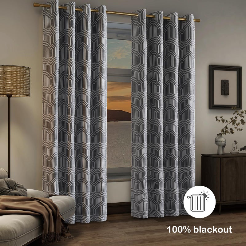 Drapexpert Dark Grey and Silvery 100% Blackout Curtains 96 Inch Length 2 Panels, Jacquard Thermal Insulated Noise Reducing Grommet Drapes for Bedroom Living Room, 2pcs, 52" W x96 L - Image 3