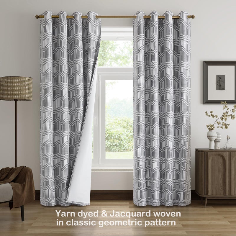 Drapexpert Dark Grey and Silvery 100% Blackout Curtains 96 Inch Length 2 Panels, Jacquard Thermal Insulated Noise Reducing Grommet Drapes for Bedroom Living Room, 2pcs, 52" W x96 L - Image 2