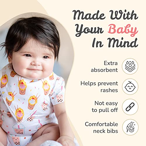 The Wee Bean Organic Cotton Bandana Bibs 2pcs Set, Fashionable Baby Bandana Drool Bibs for Boys Girls For Teething and Drooling, Super Soft and Absorbent - Boba Bubble Tea & Egg Waffle - Image 4