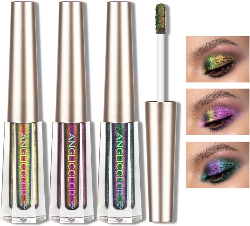 Anglicolor 3PC Liquid Glitter Eyeshadow Long Lasting Chameleon Smooth Easy Application Waterproof Seamless Blending MultiVersatile Use