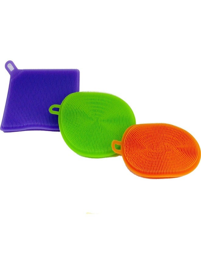 LOMESH Multipurpose 3 Pcs Better Sponge | Silicon Sponge Set | Hear Pad Utensil Cleaning Non Slip Grid | Household Kitchen Cleaner Tools | Easy Remove Grease - Image 2