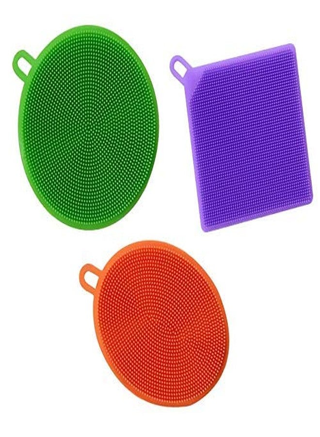 LOMESH Multipurpose 3 Pcs Better Sponge | Silicon Sponge Set | Hear Pad Utensil Cleaning Non Slip Grid | Household Kitchen Cleaner Tools | Easy Remove Grease - Image 1