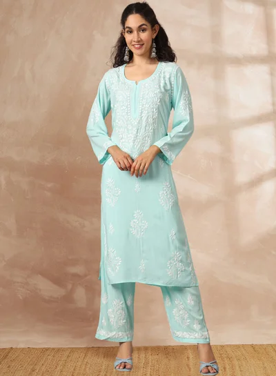 Alaya Women Hand Embroidered Chikankari Modal Kurta Set-AL3600KS