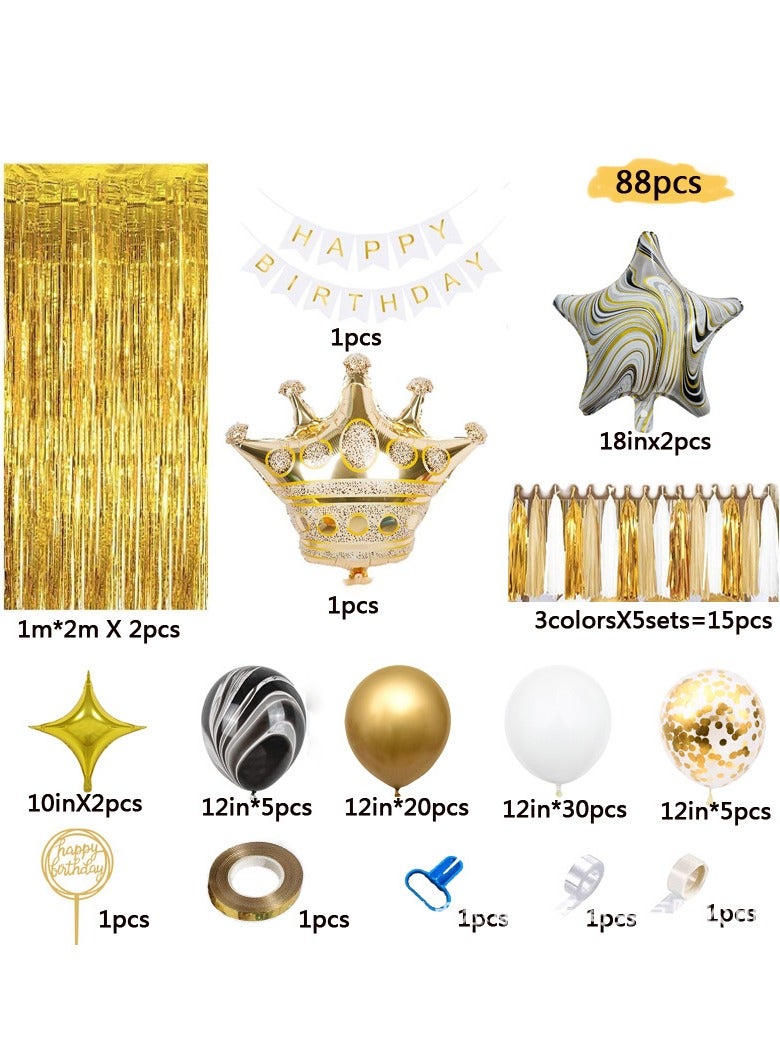 MIXDE 88Pcs Gold Party Decorations Set with Birthday Banner, Gold White Confetti Balloons, Gold Foil Birthday Background, Tassel Garland, Cake Toppers for Girls Women Men Kids (Gold Party Decorations) - Image 2
