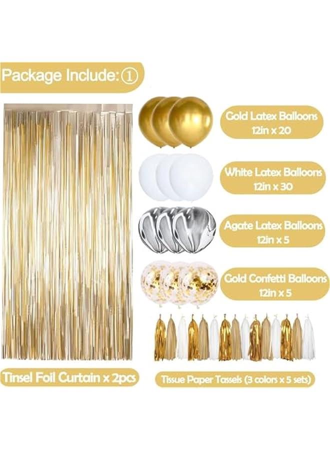 MIXDE 88Pcs Gold Party Decorations Set with Birthday Banner, Gold White Confetti Balloons, Gold Foil Birthday Background, Tassel Garland, Cake Toppers for Girls Women Men Kids (Gold Party Decorations) - Image 3
