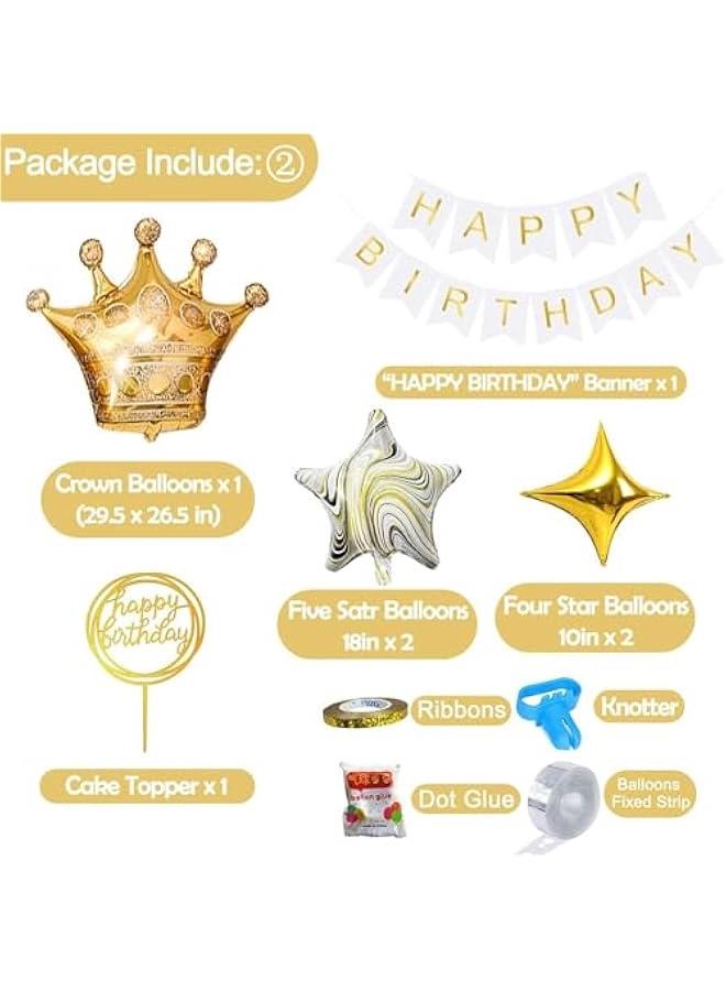 MIXDE 88Pcs Gold Party Decorations Set with Birthday Banner, Gold White Confetti Balloons, Gold Foil Birthday Background, Tassel Garland, Cake Toppers for Girls Women Men Kids (Gold Party Decorations) - Image 5