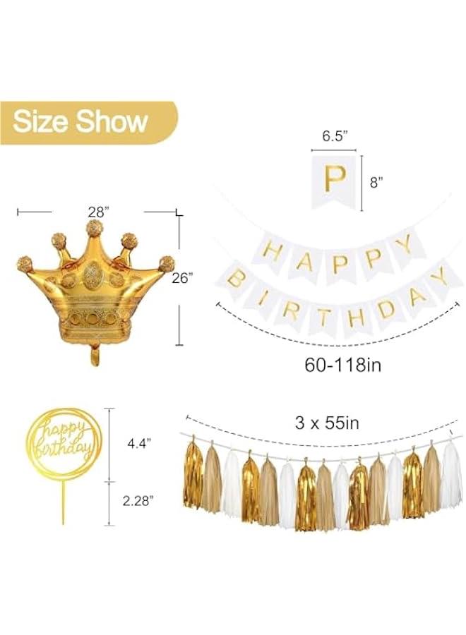 MIXDE 88Pcs Gold Party Decorations Set with Birthday Banner, Gold White Confetti Balloons, Gold Foil Birthday Background, Tassel Garland, Cake Toppers for Girls Women Men Kids (Gold Party Decorations) - Image 4