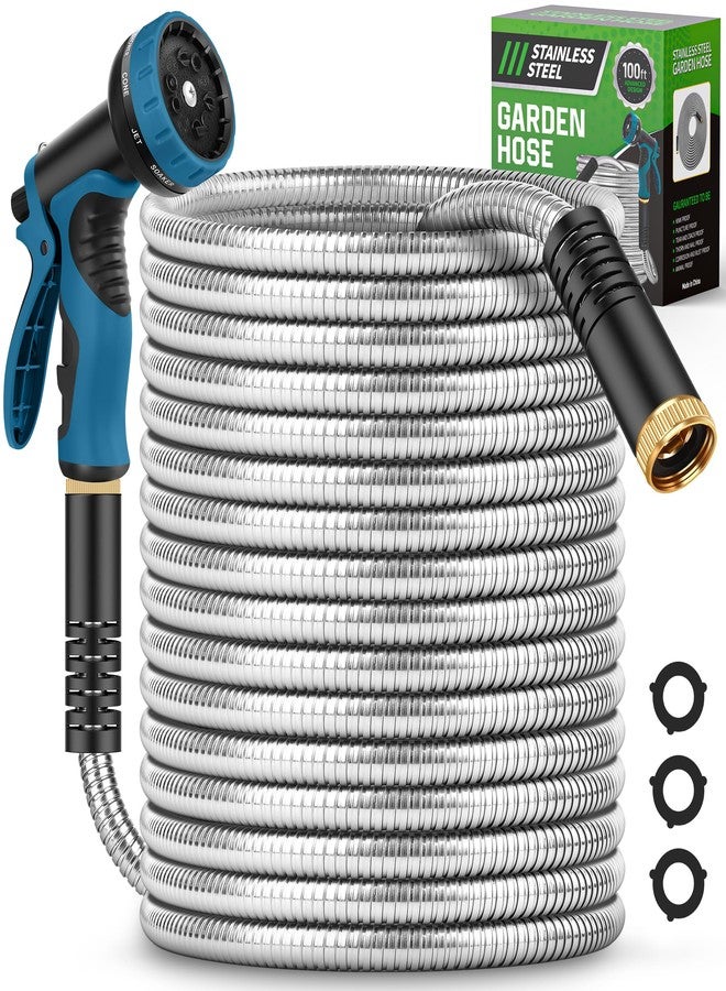 Advinski Garden Hose 100FT, Water Hose with 10 Function Nozzle, Garden Hose Metal with Leak-proof Connectors, Kink Free, Lightweight, Puncture-proof, Pet-proof, Sturdy, 550PSI, Hose for Outdoor, Yard - Image 1