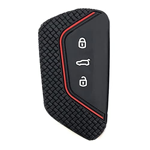Berfea Key Fob Cover Silicone Key Case Protective Sleeve Remote Accessories Compatible with VW Volkswagen MK8 Golf 8 GTI Skoda Octavia 3 Button Car Key - Image 1