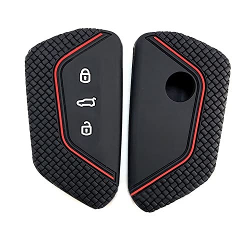 Berfea Key Fob Cover Silicone Key Case Protective Sleeve Remote Accessories Compatible with VW Volkswagen MK8 Golf 8 GTI Skoda Octavia 3 Button Car Key - Image 3
