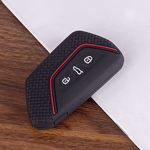 Berfea Key Fob Cover Silicone Key Case Protective Sleeve Remote Accessories Compatible with VW Volkswagen MK8 Golf 8 GTI Skoda Octavia 3 Button Car Key - Image 4