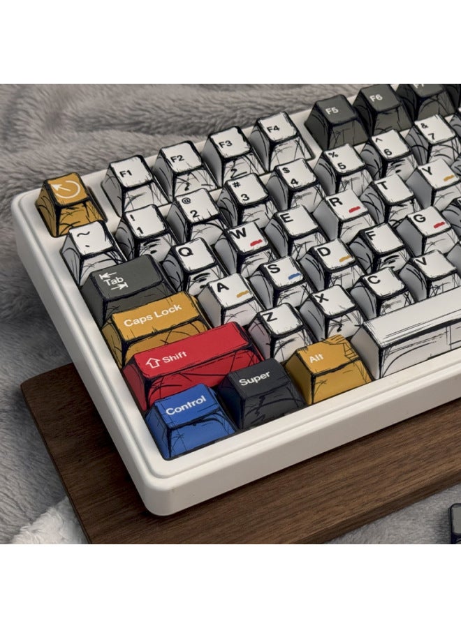 Gundam Comic Hundred Mixed Lamp Key Cap Original Height 136 Key Full Set Classic Simple Mechanical Keyboard Key Cap Key Meow-Color:Original Factory-comic White Print-136 Key Box  - Image 2