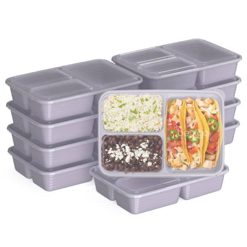 Bentgo Prep - 20-Piece 3-Compartment Reusable Meal Prep Containers with Lids, PFAS & BPA Free Materials, Durable, Microwave, Freezer, & Dishwasher Safe To Go Food Storage (Lilac) - Image 1