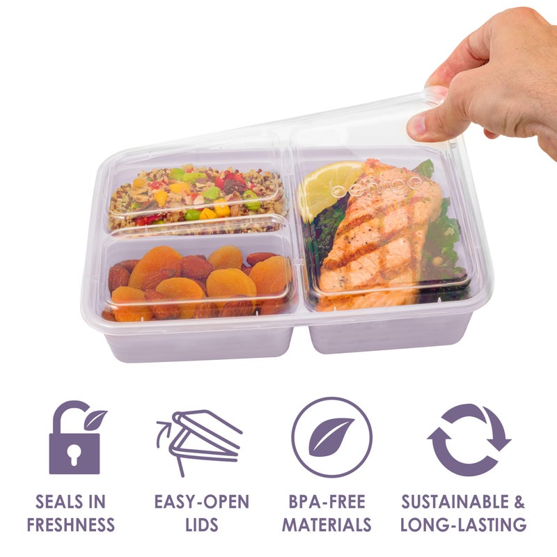 Bentgo Prep - 20-Piece 3-Compartment Reusable Meal Prep Containers with Lids, PFAS & BPA Free Materials, Durable, Microwave, Freezer, & Dishwasher Safe To Go Food Storage (Lilac) - Image 3