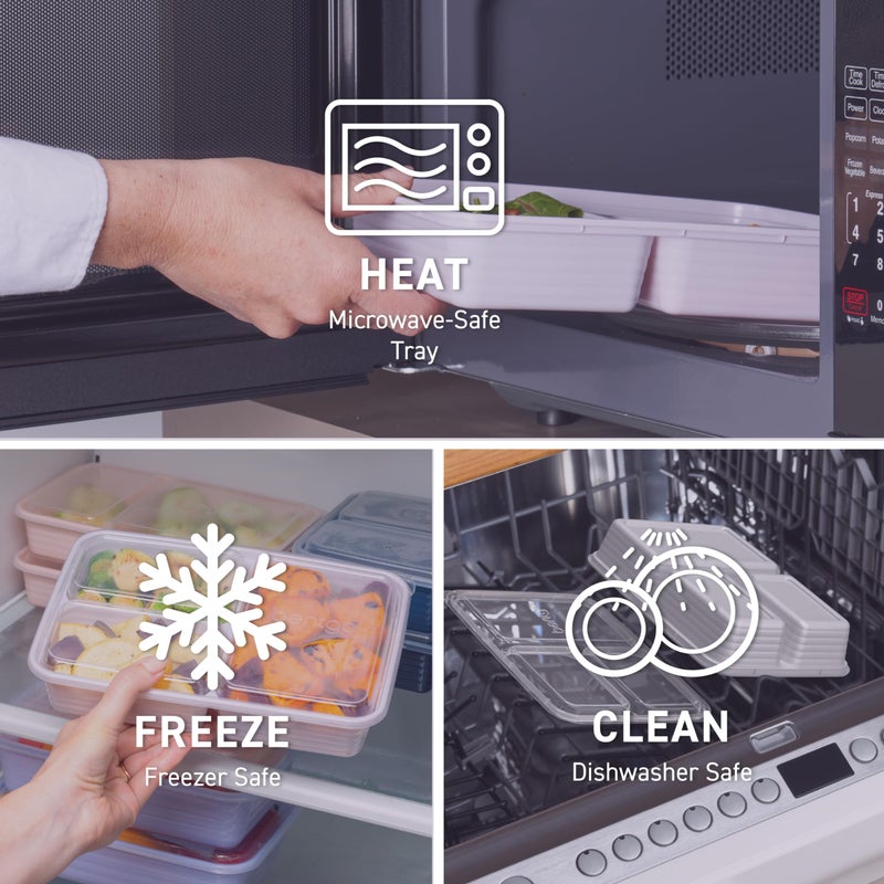 Bentgo Prep - 20-Piece 3-Compartment Reusable Meal Prep Containers with Lids, PFAS & BPA Free Materials, Durable, Microwave, Freezer, & Dishwasher Safe To Go Food Storage (Lilac) - Image 4