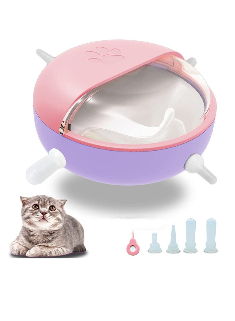 KASTWAVE Puppy Kitten Feeder Silicone Puppy Feeder with Nipples Pet Milk Feeder Pet Self Feeding Device 4 Nipples Self Feeding Milk Bowl for Kittens Puppies Rabbits Lamb Pink - Image 1