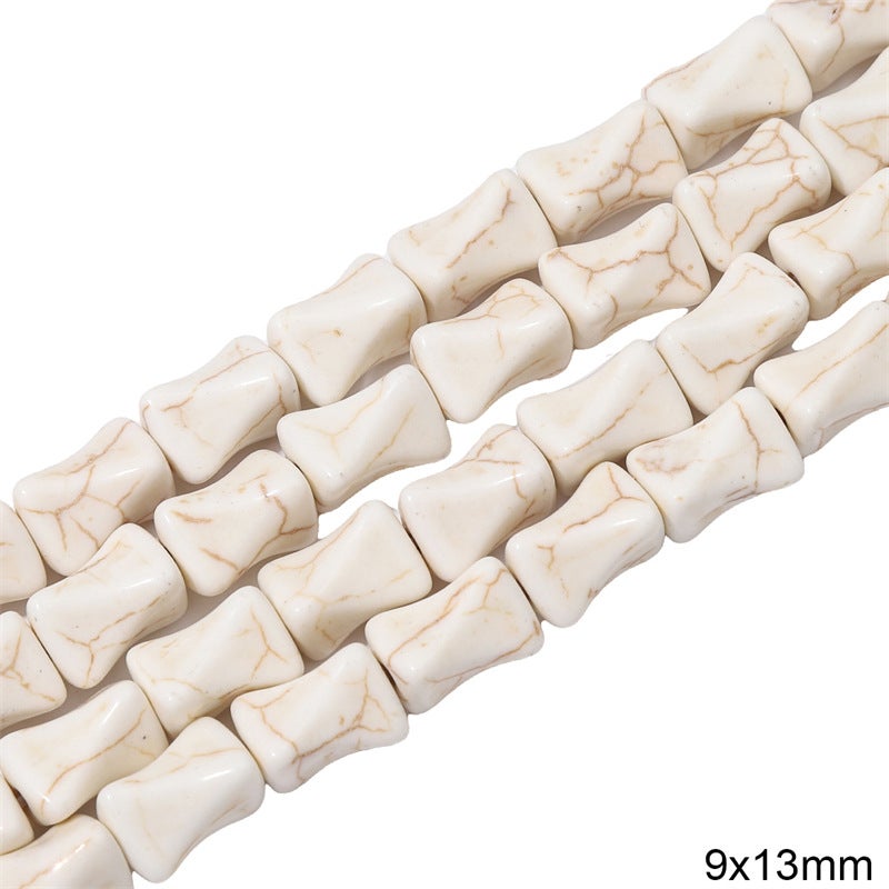Generic Handmade DIY Synthetic White Turquoise round Beads Straight Hole Loose Beads Jewelry Accessories for Bracelets Necklaces Pendants Section special-shaped column 9x 13mm aperture about 1mm white 1 strip/pack about 30 pieces