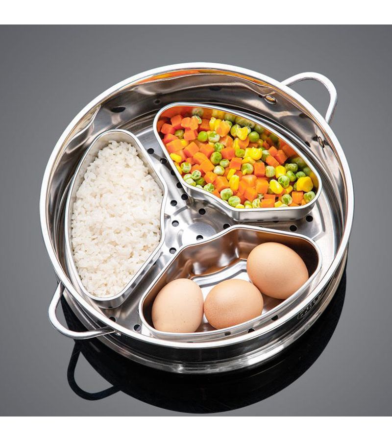Stainless Steel Divided Steaming Pot Rice Cooker Set 3pcs - Image 1
