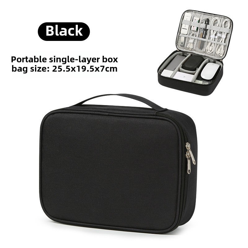 Data cable storage bag mobile power box charging cable travel portable digital accessories finishing bag double layer(Single layer black 25.5*19.5*7.5) - Image 1