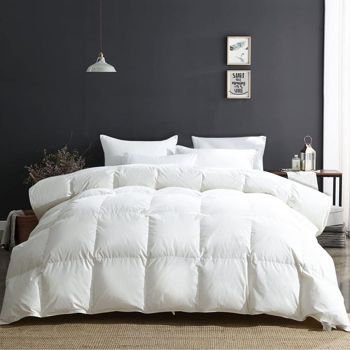 LUXURY HEAVYWEIGHT DOWN FEATHER FIBERS COMFORTER OVERSIZED QUEEN SIZE THICK DUVET FOR WINTER CLIMATES ULTRA SOFT 100 ORGANIC COTTON COVER FLUFFY DUVET INSERT IVORY WHITE 98X98
