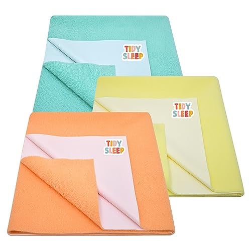 Tidy Sleep Instadry Anti-Piling Fleece Extra Absorbent Quick Dry Sheet for New Born Babies, Cotton Bed Protector Mattress Pack of 3 Peach-Blue-Green Small (70x50) cm - Image 1