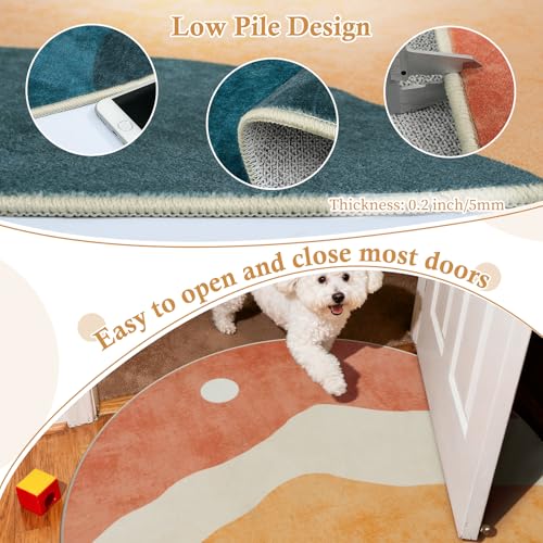Sungea Abstract Round Rug for Bedroom 4ft, Faux Wool Soft Area Circle Area Rug, Boho Washable Low Pile Classroom Rugs, Carpet for Living Room Sofa Bathroom Nursery Kids Room Decor - Image 2