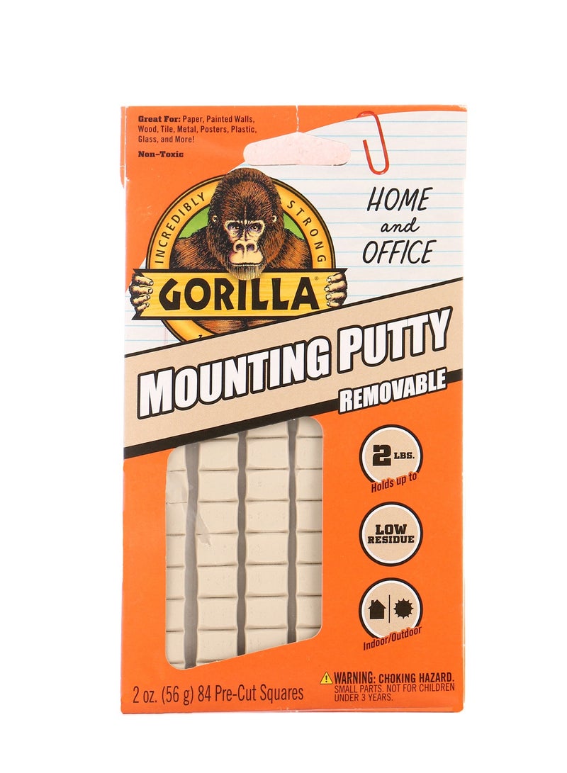 Gorilla Mounting Putty, Natural Tan Color, 84 Pre-Cut Squares (Pack of 1) - Non-Toxic Removable & Repositionable Wall Putty - Image 1