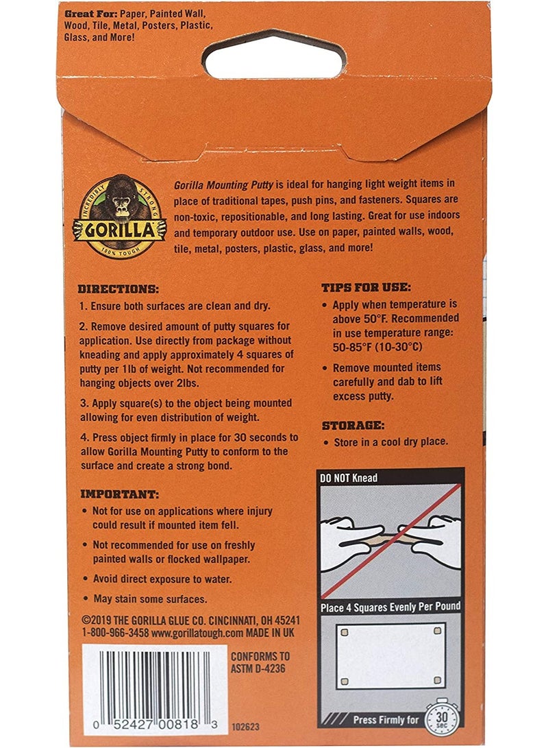 Gorilla Mounting Putty, Natural Tan Color, 84 Pre-Cut Squares (Pack of 1) - Non-Toxic Removable & Repositionable Wall Putty - Image 2