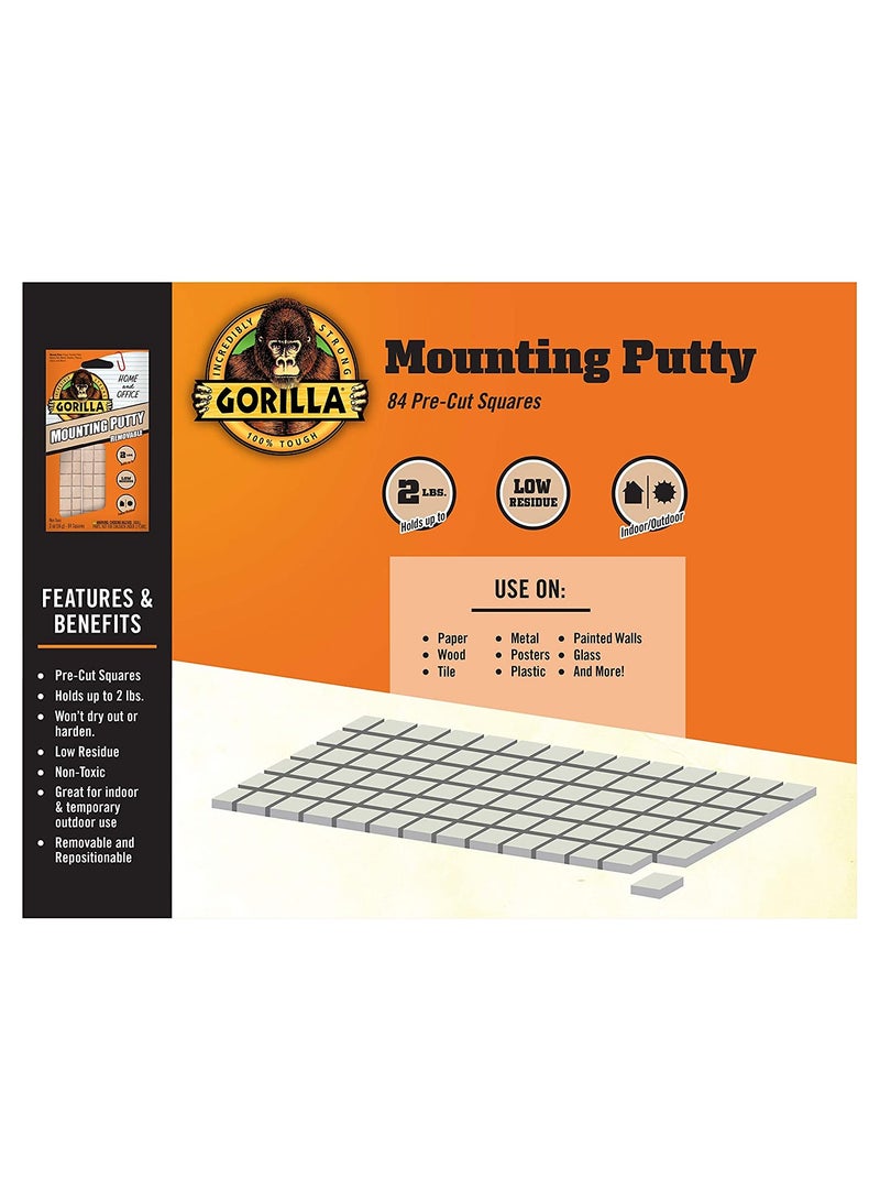 Gorilla Mounting Putty, Natural Tan Color, 84 Pre-Cut Squares (Pack of 1) - Non-Toxic Removable & Repositionable Wall Putty - Image 4
