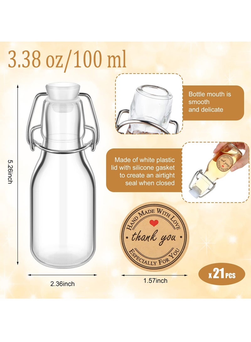 SYOSI 20 PCS 100ml Mini Flip Top Glass Bottles with Stoppers, Decorative Swing Top Bottles with Lids and Kraft Adhesive Round Stickers, Ideal for Wedding and Themed Party Favors - Image 2