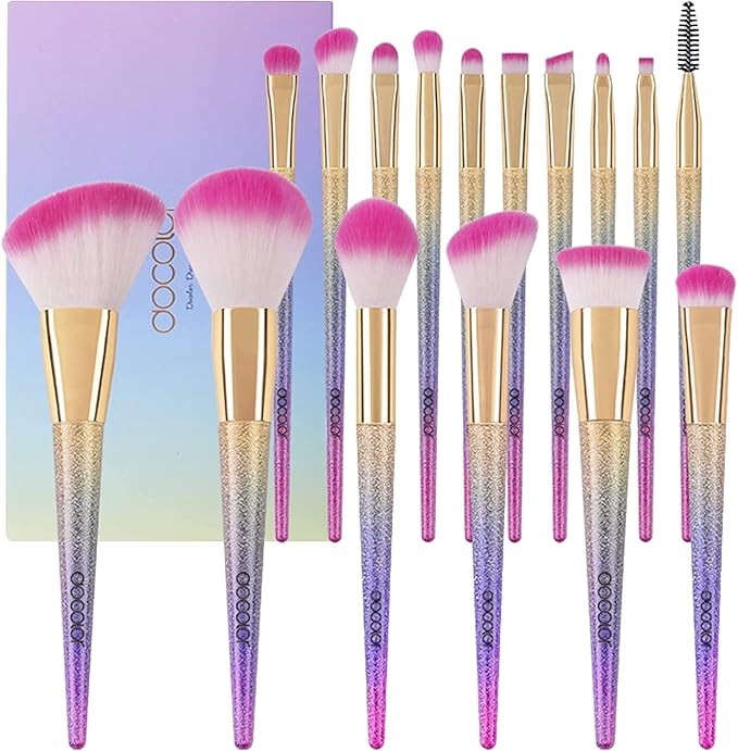 docolor 16Pcs Makeup Brushes Set Professional Make Up Brushes with Rainbow Box Foundation Eyebrow Concealer Eyeshadow Bronzer Blush Contour Powder Eyeline Lip Makeup Brush Set - Image 1