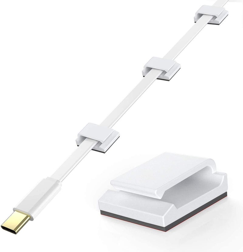 AGPTEK 100pcs Adhesive Cable Management Clips Wire Clips White Cord Tie Electrical Cable Holder Clamps for 6/7 Ethernet Cable PC TV Cable Organizer for Office Home Car - Image 1