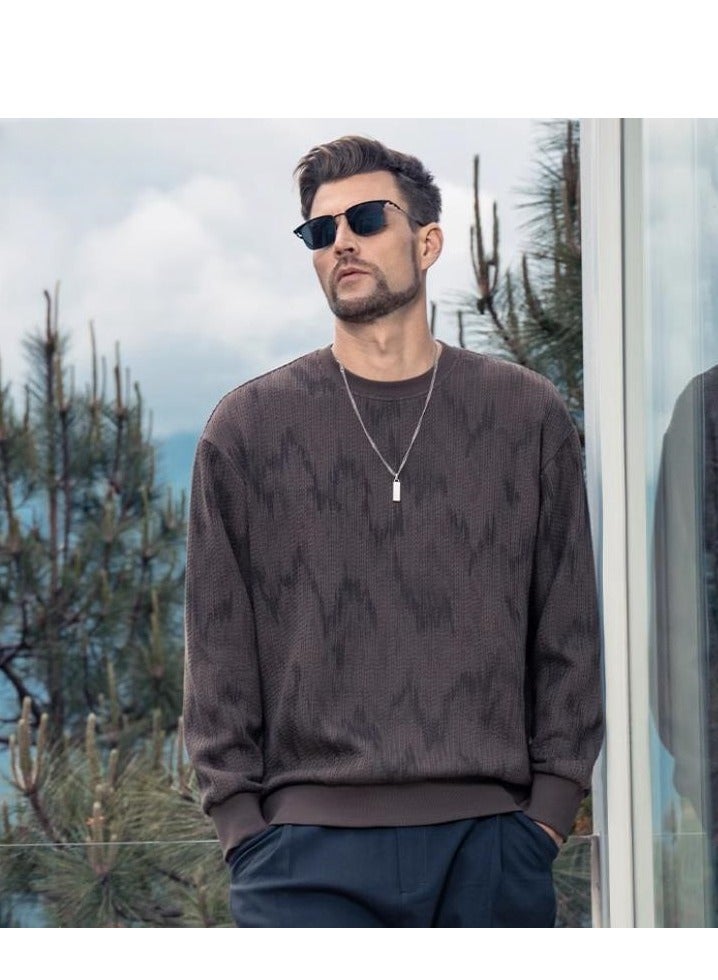 Men's Wheat Grain Round Neck Sweatshirt Tie Dye Knit Base Sweater  - Image 1