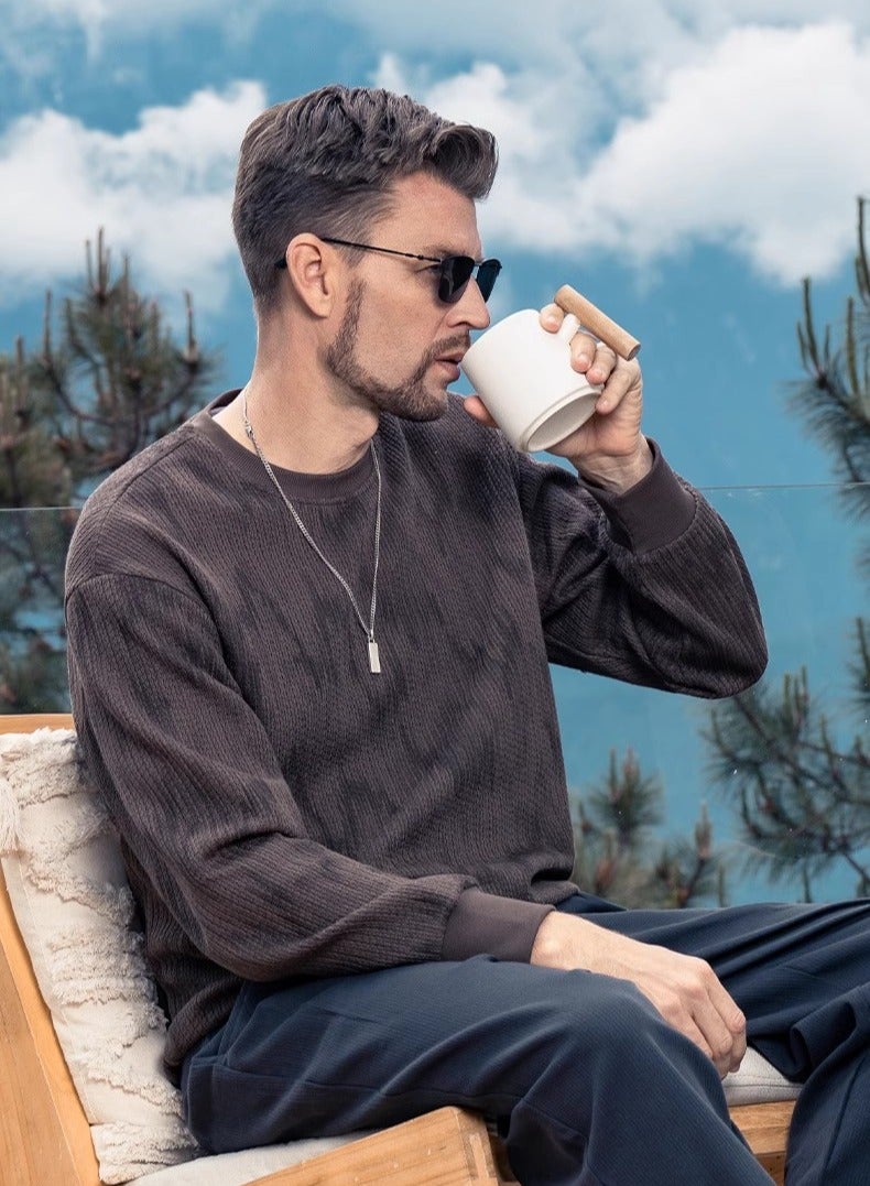 Men's Wheat Grain Round Neck Sweatshirt Tie Dye Knit Base Sweater  - Image 3