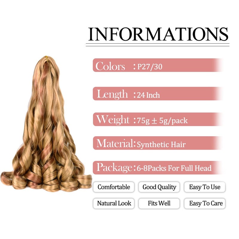 Luoyudu French Curly Braiding Hair for Box Braids P27/30 Loose Wave Braiding Hair 8 Packs 24 Inch 75G/Pack Spanish Curly Synthetic Spiral Curl Silky Braiding Hair Extensions (24 Inch,8 Packs,P27/30) - Image 2