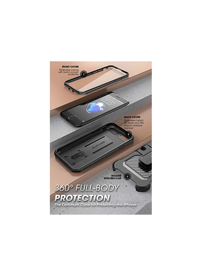 SupCase Unicorn Beetle Pro Series Case for iPhone SE (2022/2020) /iPhone 7 /iPhone 8, Full-Body Dual Layer Rugged Belt-Clip & Kickstand Case with Built-in Screen Protector (Black) - Image 5