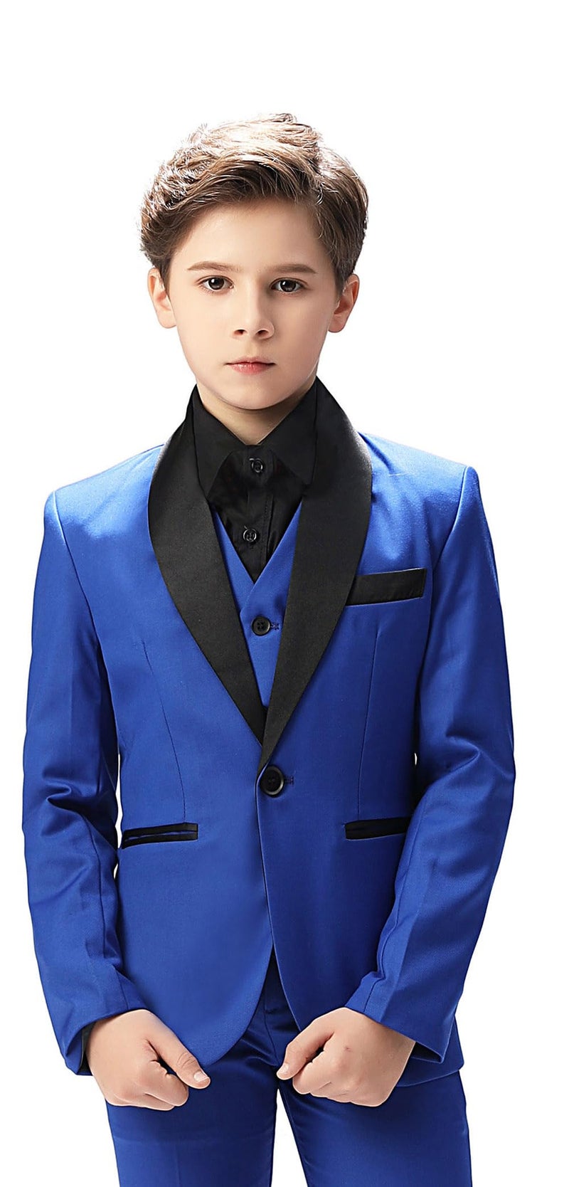 بدلة زرقاء للأطفال الصغار للأولاد 3 قطع بدلة توكسيدو ضيقة للأطفال ملابس رسمية مجموعة سترة وسروال مقاس 4T