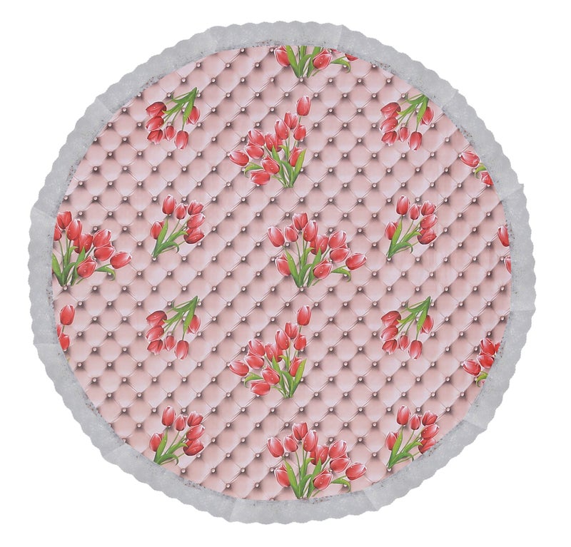 Clasiko 6 Seater PVC Table Cover; Red Roses On Pink Base; Anti Slip; 72 Inches Round; 6 Seater - Image 2