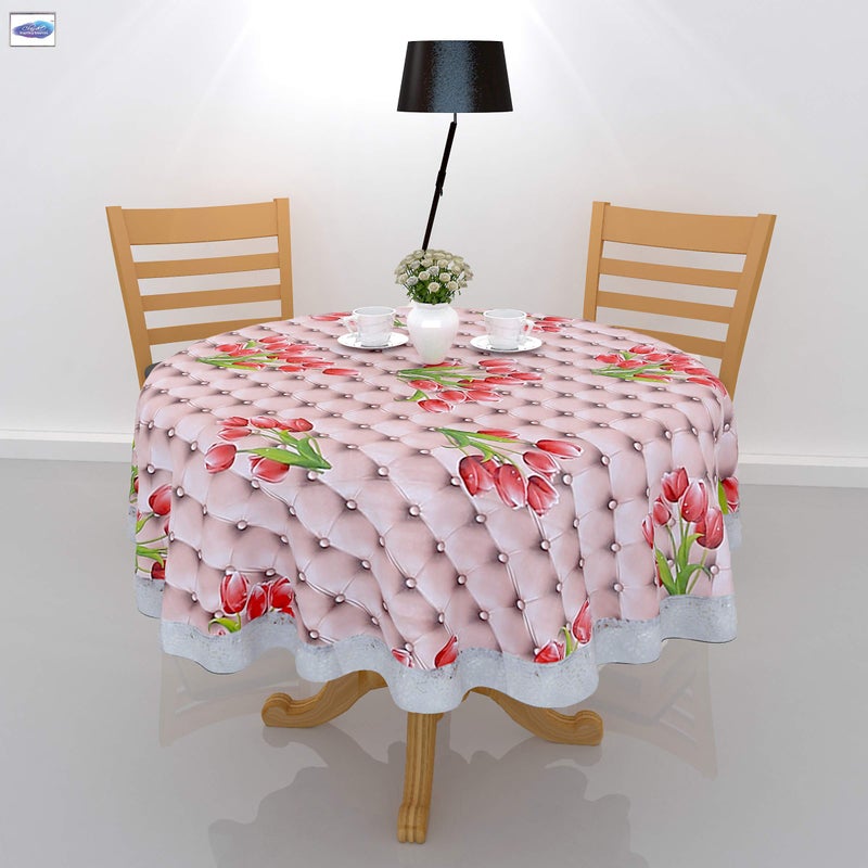 Clasiko 6 Seater PVC Table Cover; Red Roses On Pink Base; Anti Slip; 72 Inches Round; 6 Seater - Image 4