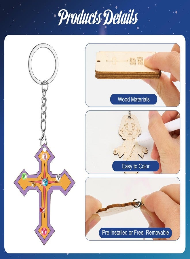 Bafeil 36 Pcs Christian Wood Craft Kits Color Your Own Keychains DIY Unfinished Jesus Wood Religious Keychains Paint Craft for Christian Religious Sunday School Active Party Favors Decor Gifts - Image 4