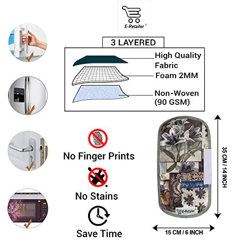 E-Retailer® Polyester 3-Layered Fridge Handle Cover Set of 2Pcs. For Refrigerator and Microwave oven (Color-Grey Floral, Size-12x6 Inches) - Image 2