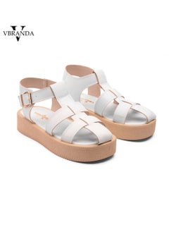 High-quality leather sandal with a side buckle CF-17-WHITE