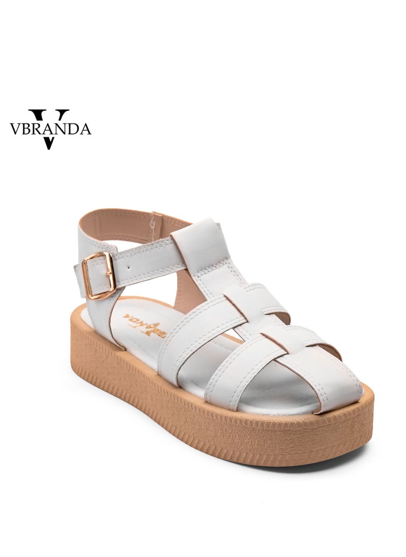 Vbranda - High-quality leather sandal with a side buckle CF-17-WHITE - Image 1